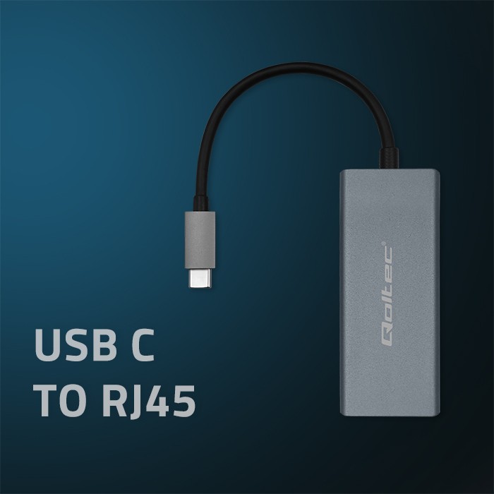 Qoltec Adapter sieciowy przejściówka USB-C 3.1 | RJ45 | Ethernet | 1000Mb/s | Aluminiowy widok 3
