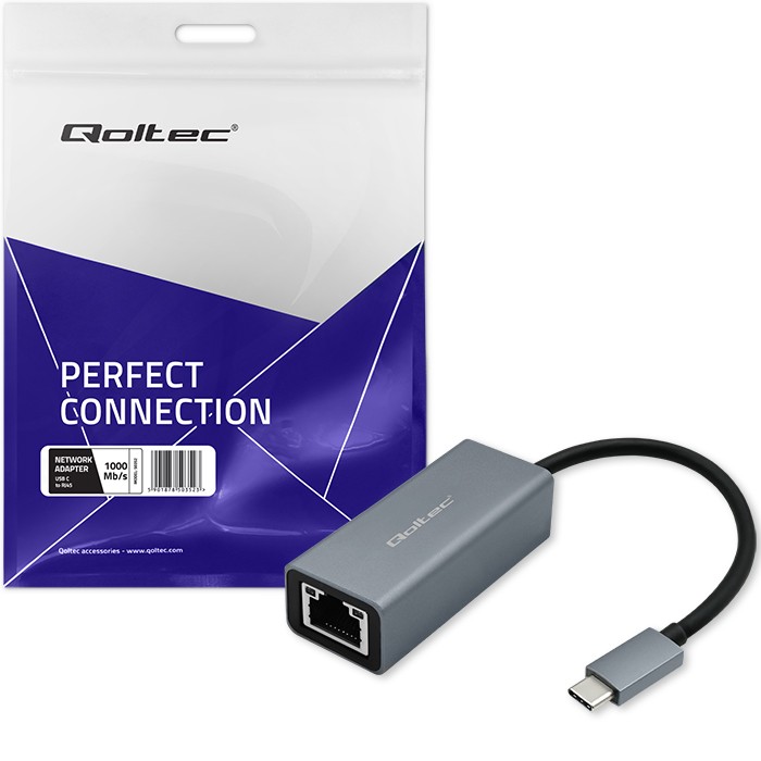 Qoltec Adapter sieciowy przejściówka USB-C 3.1 | RJ45 | Ethernet | 1000Mb/s | Aluminiowy widok 7