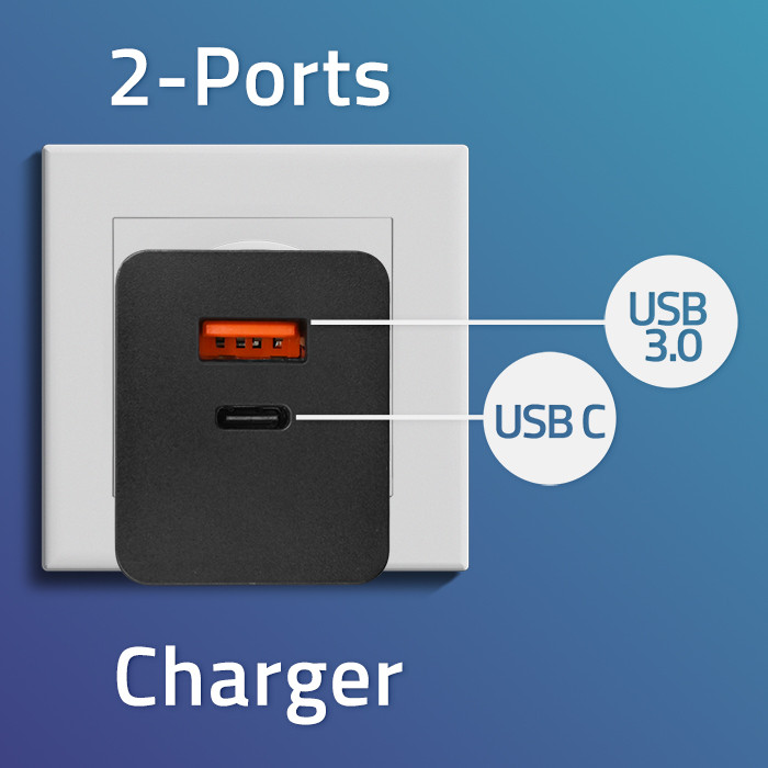 Qoltec Ładowarka GaN POWER PRO | 1xUSB-C | 1xUSB | 100W | 5-20V | 1.5-5A | PD | Laptop | Smartfon | Czarna widok 3