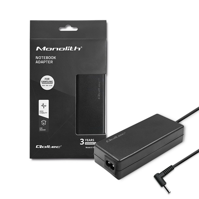 Qoltec Zasilacz do laptopa Samsung PREMIUM 65W | 19V | 3.42A | 3.0*1.0 widok 2