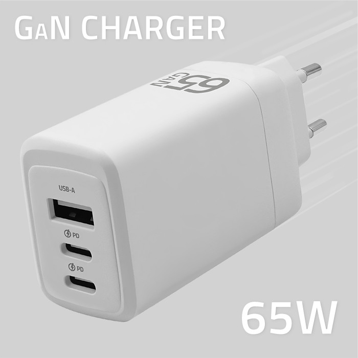 Qoltec Ładowarka sieciowa 65W GaN  | 5-20V | 3-3.35A | 2 x USB-C PD | 1 x USB QC 3.0 | Laptop | Smartfon | Biała widok 4