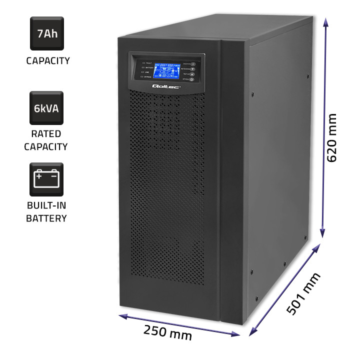 Qoltec Zasilacz awaryjny UPS On-line | Pure Sine Wave | 6kVA | 4.8kW | LCD | USB widok 5